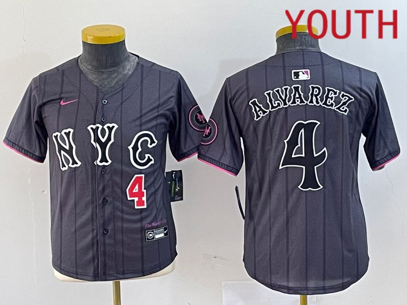 Youth New York Mets #4 Alyarez Black City Edition 2024 Nike MLB Jersey style 3->youth mlb jersey->Youth Jersey